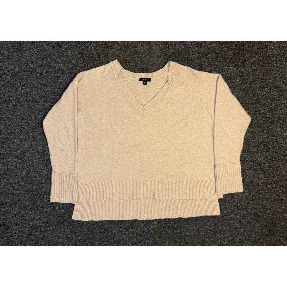 J Crew Sweater Womens Large Beige V Neck Pullover Merino Wool Alpaca Blend Soft